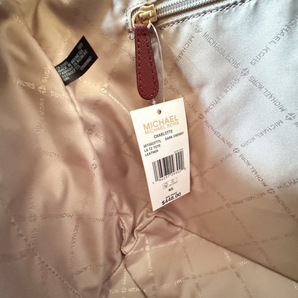 Michael Kors Charlotte Large Top Zip Shoulder Tote Bag Dark Cherry - Picture 12 of 14